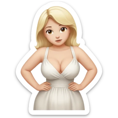 blonde woman with large bust, curvy, bending forward, SFW sticker