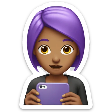 woman with violet hair and a cell phone in her hand sticker