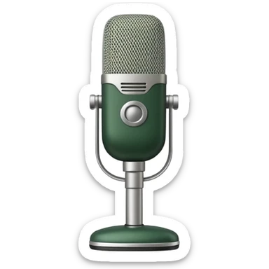 dark green radio microphone with light beige details, no silver accents, front view, Apple emoji style, no text sticker