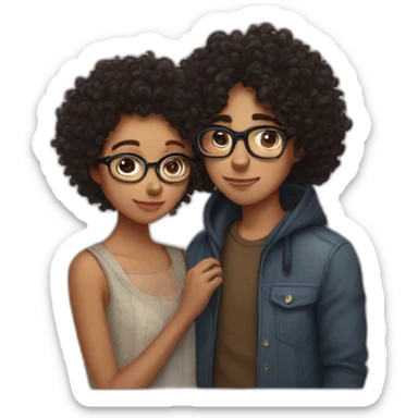 curly girl in glasses kissing dark hair boy sticker