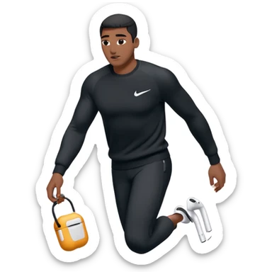 un emoji (qui ressemble à un vrai emoji téléphone)de quelqu'un qui tombe (homme noir pull Nike)il a des airpods.Il tombe vers l'avant  sticker