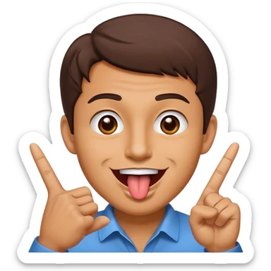 Man making v shape with fingers and tongue sticking out of mouth sticker