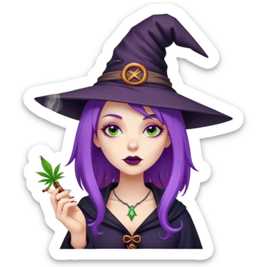 Female smoking weed (purple hair) witch sticker