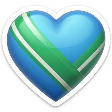 Glossy blue heart with straight green athletic stripes going down the side sticker