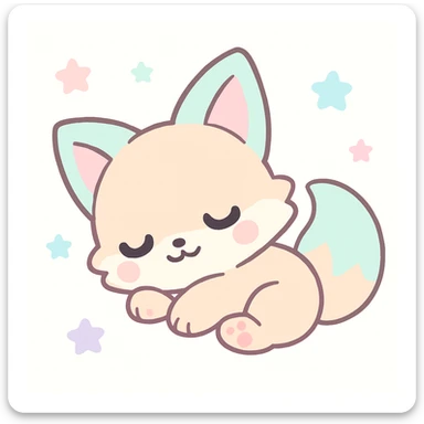 chibi kitsune napping, tiny paws, sweet face, dreamy atmosphere sticker
