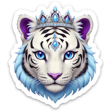 ESO Female white/black tiger khajiit leader of the umbral rose, glowing blue eyes, glowing blue 'third eye' gem; purple gemmed silver tiara sticker