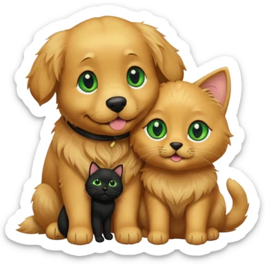 golden retriever and black cat with green eyes as couple sticker
