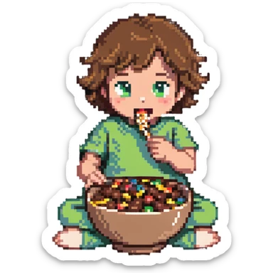 kid eating a bowl of chocolate cereal sticker