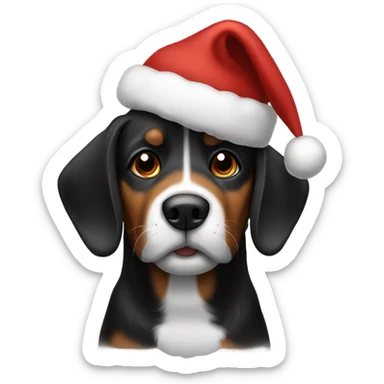Black and brown dog with Christmas hat sticker