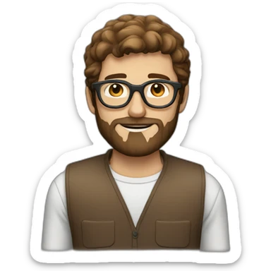guy with transparent round glasses brown hair and eyes and beard sticker