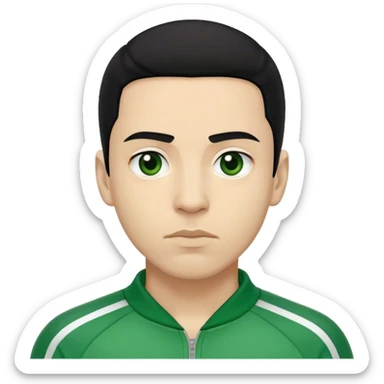 Cho Sang-woo Age: Late 30s
Appearance: A well-groomed man with neatly combed black hair, sharp facial features, and a more composed demeanor.
Outfit: Green player tracksuit sticker
