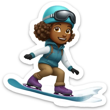 Brown girl snowboarding on hill sticker