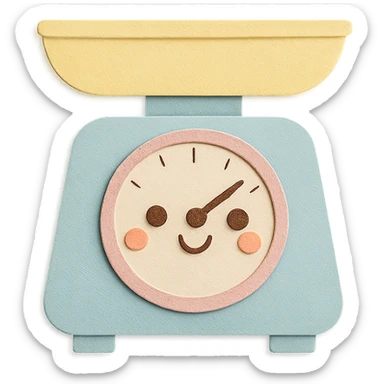 cute coffee scale with kawaii smiling face, soft pastel colors, full body, hand-drawn paper craft style sticker