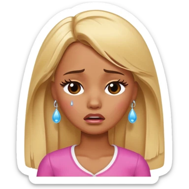 Sad brown skin blonde barbie crying with tears  sticker