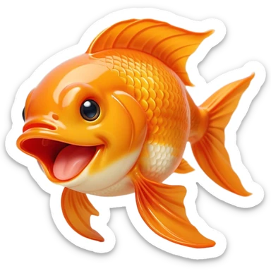Cinematic Cute Yawning Orange Goldfish Portrait Emoji, Head tilted slightly with a dramatic, wide-open yawn, showcasing a smooth, vibrant orange body with flowing fins, eyes barely open in drowsy contentment, Simplified yet irresistibly adorable features, highly detailed, glowing with a soft, cozy glow, high shine, relaxed yet expressive, stylized with a touch of whimsy, bright and endearing, soft glowing outline, capturing the essence of a sleepy yet affectionate goldfish, so drowsy it feels like it could float out of the screen and curl up for a nap! sticker