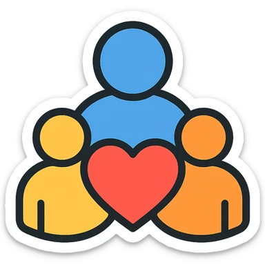 living fellowship, stylized group with heart or shared symbol, togetherness, friendly and inviting, clean and modern sticker