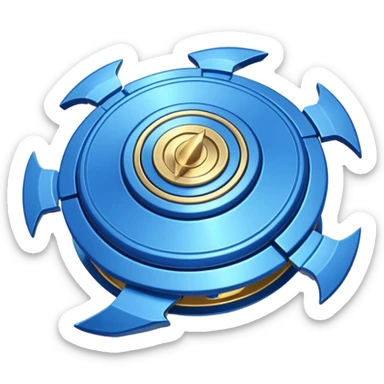 A blue Beyblade with 3 pointed blades like Victory Valtryek sticker