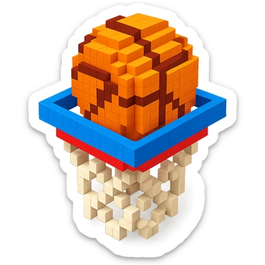 Voxel-style basketball in a net, no background, variation 3. sticker