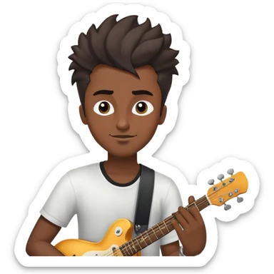 Musician's face and torso, confident smirk, half-closed eyes looking up, eyebrows showing confidence, rockstar hairstyle, no guitar, expression shows he's thinking about future success sticker