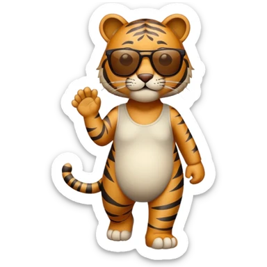 anthropomorphised tiger in casual dress wearing sunglasses walking upright sticker