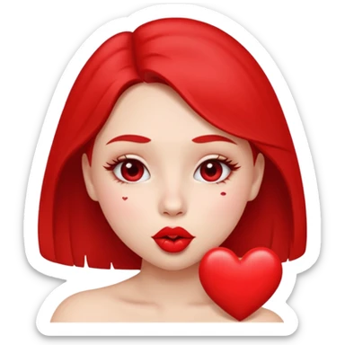 Emoji, girl's face blowing a kiss, puckered lips, small heart sticker