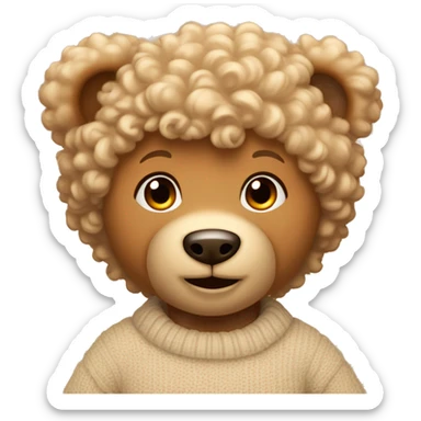 Light coloured curly haired. Orange eyed teddy bear wearing a beige sweater with a red heart in the middle.  sticker