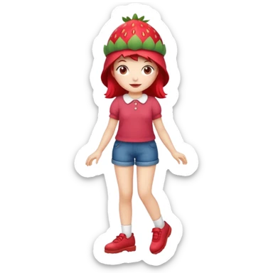 Strawberry shortcake human girl full body and legs with a strawberry hat on her hair without a cake sticker