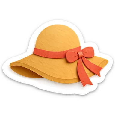 classic wide-brimmed women's sun hat, paper-craft style illustration sticker