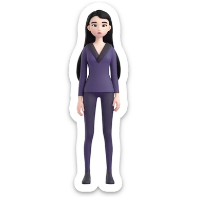 full body emoji of a girl with pale skin, long straight black hair, dressed in all black, standing still, neutral pose sticker