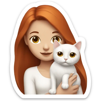 auburn hair girl holding a white cat sticker