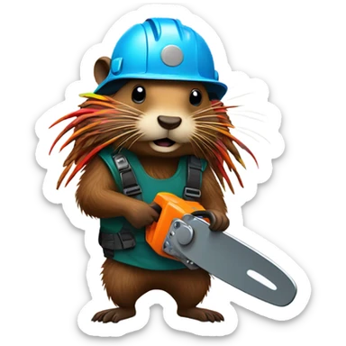 Beaver with dreadlocks in climbing gear with a chainsaw  sticker