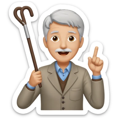 A grey-haired fan with cane in hand, cheering loudly with youthful spirit. sticker