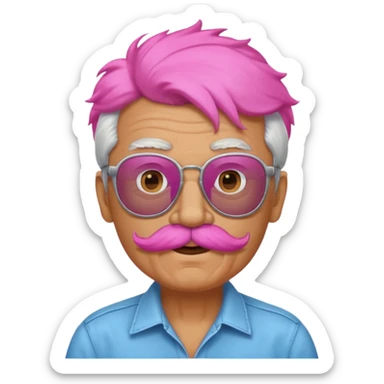 old guy with funny hair and shades and pink mustache sticker