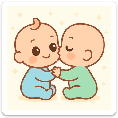 two babies kissing, soft and sweet, gentle colors, simple background sticker