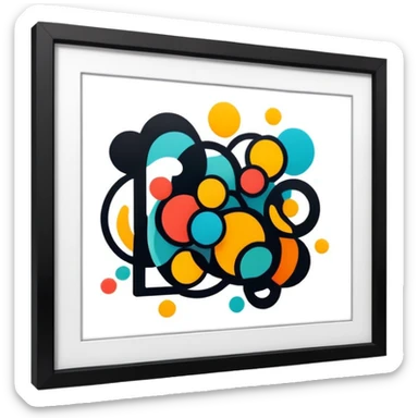 framed digital artwork with abstract vector shapes inside sticker
