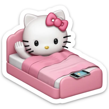 hello kitty tucked into bed on her phone sticker