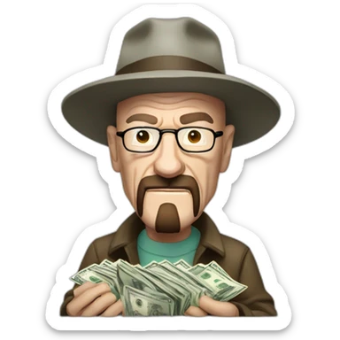 Walter white doing a money spread with $100 bills sticker