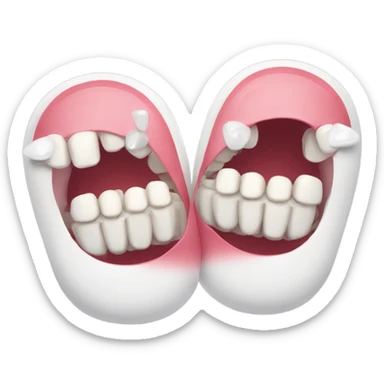 A pair of false teeth with googly eyes, wearing slippers  sticker