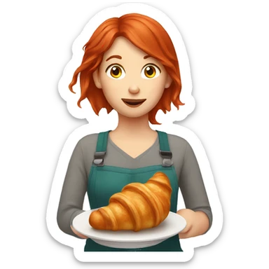 girl eating croissant with red hair  sticker