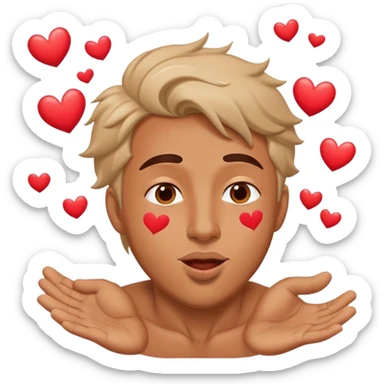 man flying kisses in the wind with hearts flying sticker