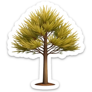 Cinematic Realistic Allocasuarina Emoji, Tall and elegant, with long, needle-like foliage that gives the tree a fine, wispy appearance. The tree’s soft, golden-brown color adds warmth to the landscape. Soft glowing outline, capturing the essence of Australian beauty, strength, and serenity in an allocasuarina tree! sticker
