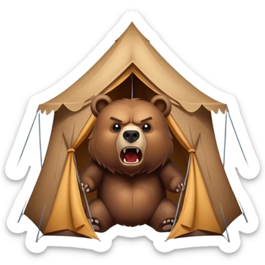 angry bear hovering over tent sticker