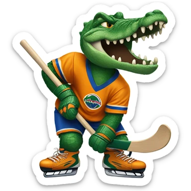 Gator holding a hockey stick sticker