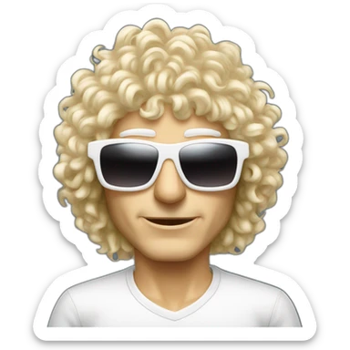michel polnareff with white sunglasses and long curly blond hairs sticker