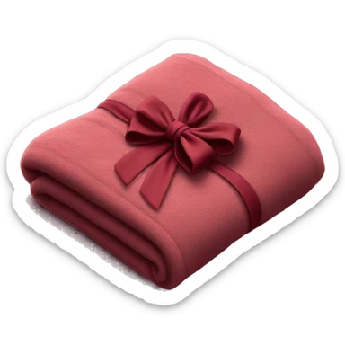 Realistic burgundy blanket neatly folded with a bow sticker