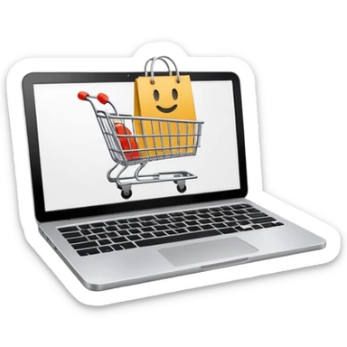 a laptop with a shopping cart on a white screen sticker