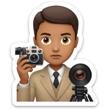 a journalist with a camera sticker