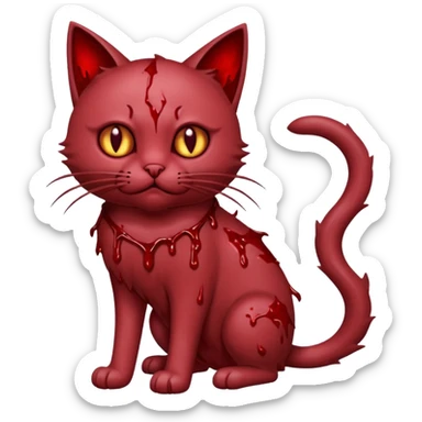 Sanguine crimson maroon burgundy carmine bloody blood-cat-Fakémon-creature (full body) Drenched in blood covered in wounds and scars sticker
