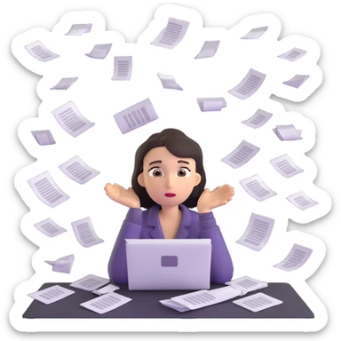 tired woman with flying papers around her sticker