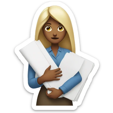 an woman not happy holding onto a stack of paper  sticker